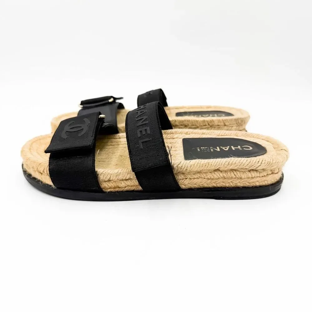 Chanel CC Monogram Black Sandals Espadrille Slides EU 37